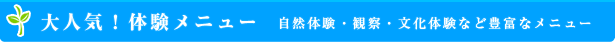 修学旅行・民泊以外もございます。大人気！体験メニュー  自然体験・観察・文化体験など豊富なメニュー
